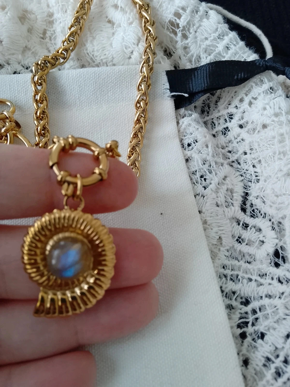 Schaalcollier met natuurlijke labradoriet beschermingssteen – photo 2